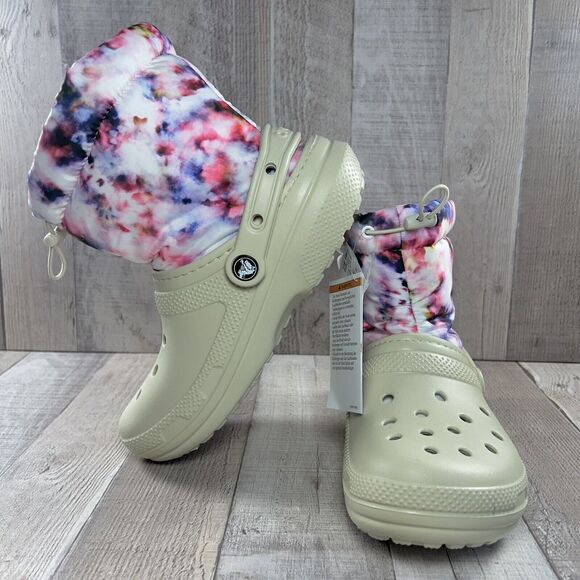 Crocs Classic Lined Neo Puff Tie Dye Boot Pull On Women's Size 6 Bone Beige Pink - Picture 2 of 13